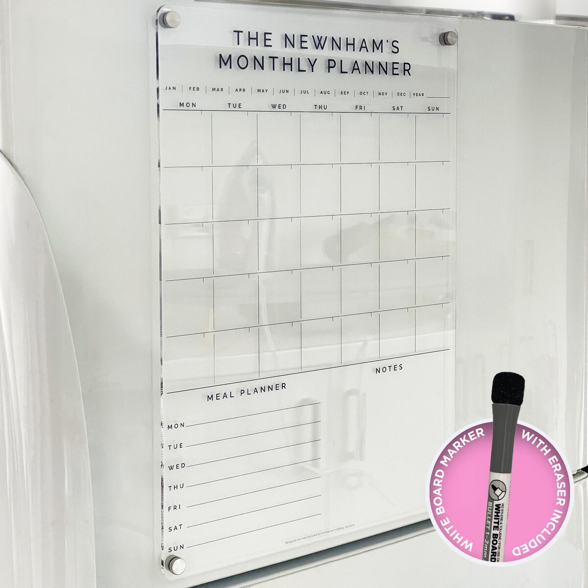 MONTHLY Portrait Fridge Acrylic Planner A3 BLACK UV Print Clear Acrylic Whiteboard Meal Planner & Family Notes Board Shopping List - Etsy