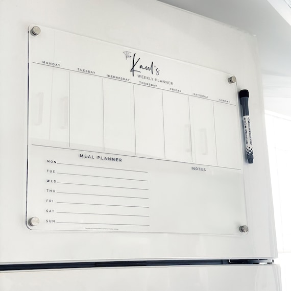 Tableau Acrylique Aimanté Pour Frigo - Planner Hebdo Et Liste Courses Réutilisable, 30x20 Cm
