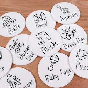 Personalised Toy Storage Labels with Illustrations  - Ikea Trofast Acrylic UV Printed Labels -  Labels for Toy Box Storage MONOCHROME