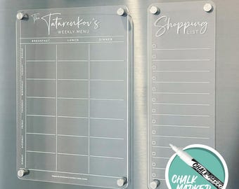 Planificador de comidas acrílico personalizado para nevera con menú de desayuno, almuerzo y cena / Impresión UV blanca
