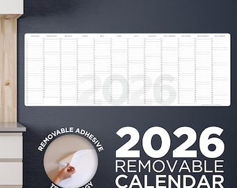 2026 Full-Length Removable Yearly Planner | Removable Whiteboard 2026 Calendar