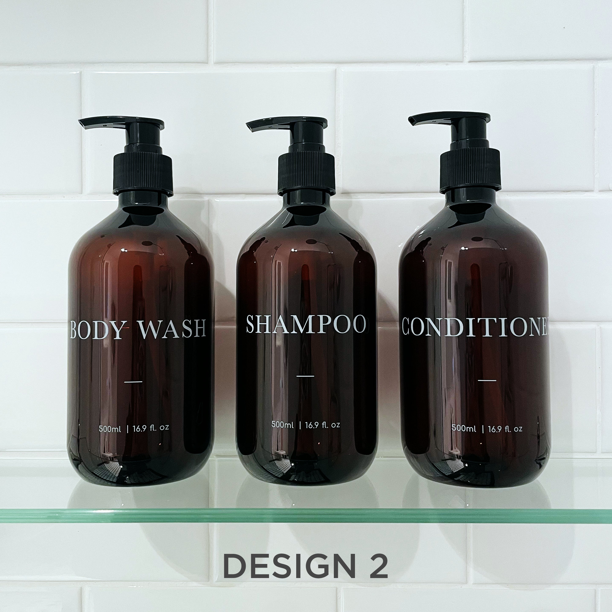 Shampoo And Conditioner Dispenser, Refillable Plastic Shampoo Pump Bottles With Waterproof Labels, Empty Body Wash Dispenser Set For Bathroom, Shower