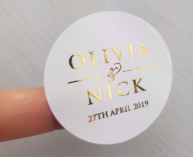 Round Gold Foil Stickers for Wedding Invites - Personalised Wedding ...