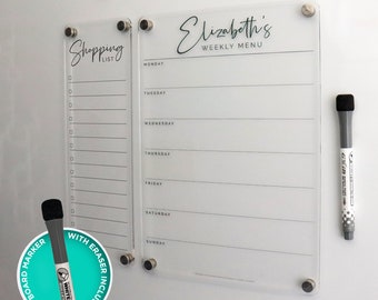 Fridge Acrylic Weekly Planner - BLACK UV print ORIGINAL design - acrylic whiteboard calendar - Shopping List combo