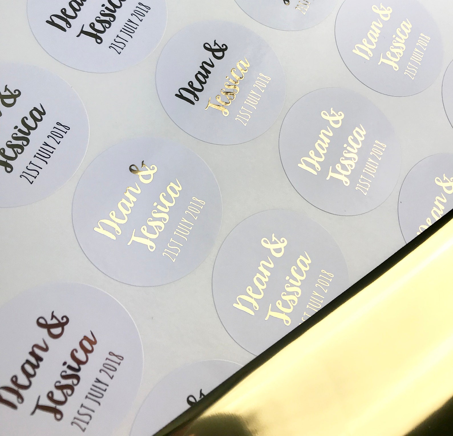 Round Gold Foil Stickers for Wedding Invites - Personalised Wedding ...