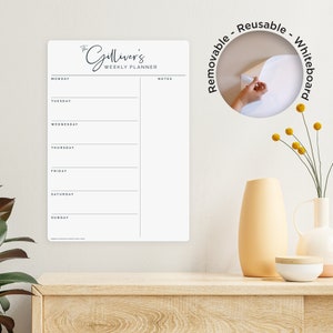 VERWIJDERBARE aangepaste wekelijkse koelkastplanner - whiteboardkalender met gedeelte voor notities - familie-organizer