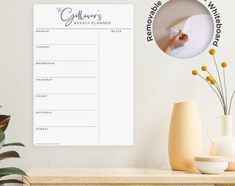 REMOVABLE Custom Weekly Planner - Whiteboard Daily Calendar with Notes Section - Family Organiser - Weekly Meal Planner and Shopping List