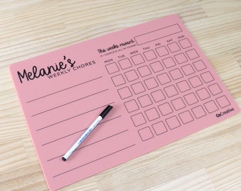 Personalisierte Kinder Rosa Chore Chart Whiteboard | Wöchentliche Aufgaben und Belohnungen Tabelle