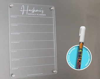 Fridge Acrylic Planner - WHITE UV print ORIGINAL design - acrylic whiteboard calendar - family organiser - A4 board