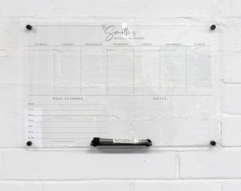 Custom wall planner - Weekly + Meal Plan design - acrylic whiteboard calendar - family wall planner organiser