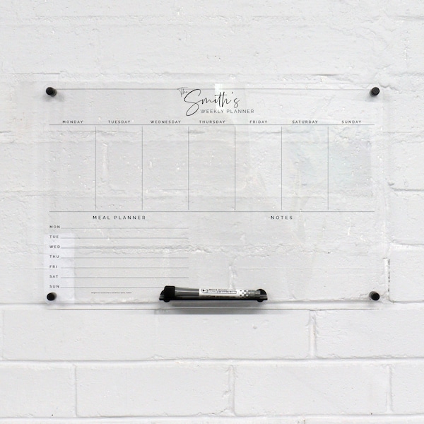 Custom wall planner - Weekly + Meal Plan design - acrylic whiteboard calendar - family wall planner organiser