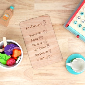 Panneau de menu de jeu de cuisine | Ecouter Cafe Sign | Décoration de salle de jeux - Bois pour salle de jeux | Menu de cuisine | Maison cubique | Menu pour enfants | Jeu de simulation