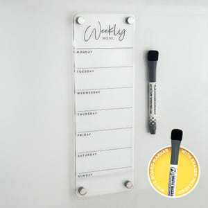 Kühlschrank Acryl Wochen Menü Liste Liste - SCHWARZER UV Druck - Klarer Acryl Whiteboard Planer - Wochenplaner - Mahlzeitenplaner Tafel