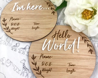 BABY ANNOUNCEMENT CARD | Baby Milestone Cards | lasercut timber | Wooden Milestones  | Name Plaque, Hello World