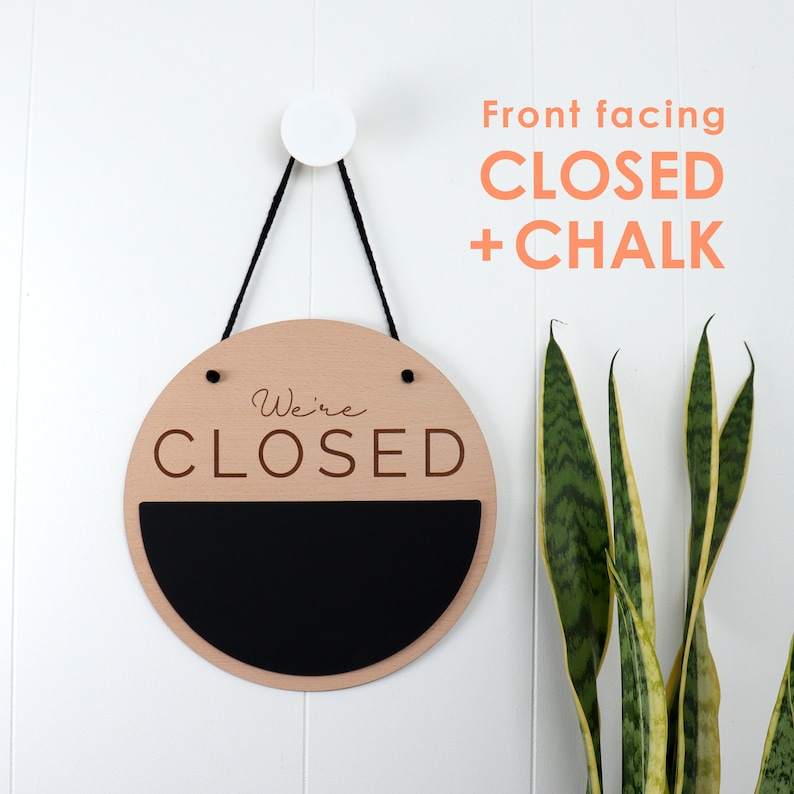 Double Sided Open Closed Wooden Business Sign With Chalkboard Section ...