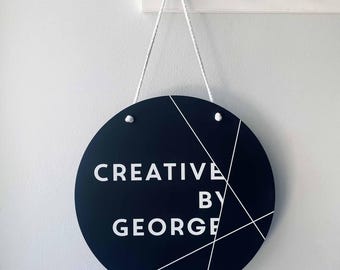 Custom Acrylic Business Logo Hanging Sign | Storefront Branded Hanging Door Signage