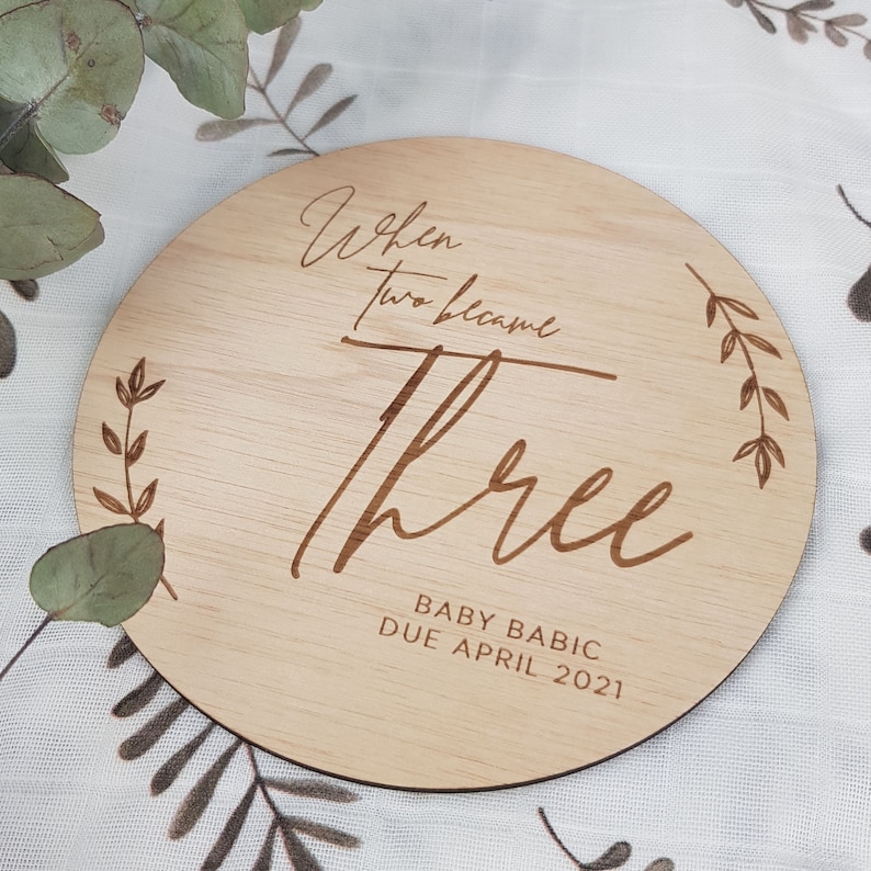 Then there was..pregnancy announcement plaque Baby announcement Wooden Milestones disc Baby Shower Gift Baby Name Plaque image 6