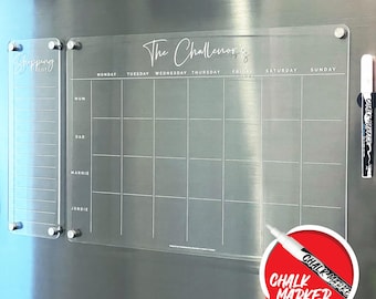 Custom Family Weekly Fridge Planner - A3 Clear Acrylic Magnetic Organiser with Custom Family Names - Week Calendar and Shopping List