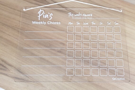 Personalised Kids Chore Chart | Portable Toddler Chart | Clear Acrylic Erase Chart | Whiteboard Chart | Acrylic Kids Planner