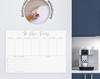 REMOVABLE Custom weekly fridge planner - Meal planner section - Removable whiteboard calendar - family organiser - LANDSCAPE