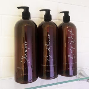 3 Piece 1 LITRE AMBER Bathroom Bottle Set DESIGN 3 - Shampoo, Conditioner & Body Wash - Custom 1L Pump Bottles - Personalised Pump Bottles
