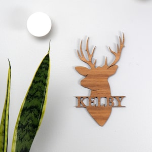 Personalised Deer Head Sign - Wooden Name Sign - Wall Art, Kids Animals, Large wooden Wall Sign buck, Wall Hangings, Office Wall Art, Wild