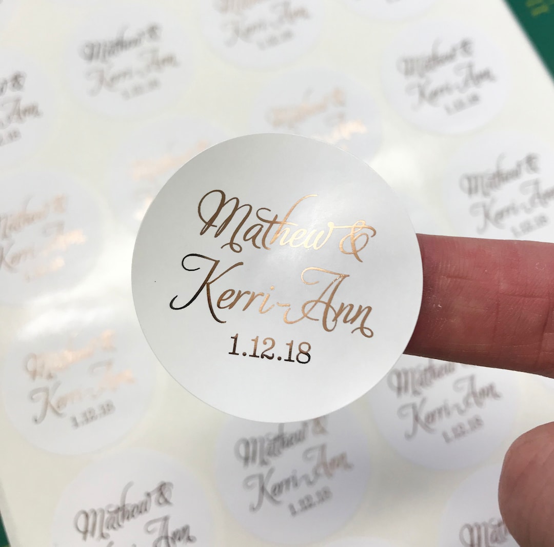 Round Metallic Foil Stickers for Wedding Invites - Personalised Wedding ...