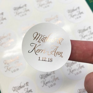 Round Metallic Foil Stickers for Wedding Invites - Personalised Wedding Stickers with Metallic Foil in Gold, Silver, Rose Gold and Pink