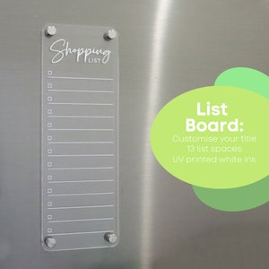Weekly MEAL Magnetic Fridge Acrylic Planner A3 WHITE UV print acrylic whiteboard meal planner family organiser fridge list List board - A5 size
