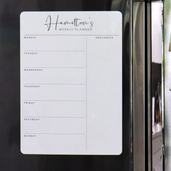 Custom weekly fridge planner - magnetic whiteboard calendar - family organiser