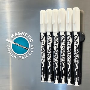 6 Pack WHITE Chalk Markers - Chalk Pens with Magnetic Pen Holder for Fridge - Extra Fine Non-Toxic Liquid Chalk Markers