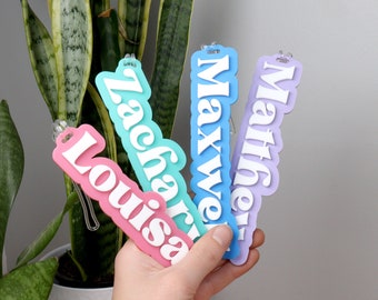 3D Name Pastel Acrylic Bag Tag | Premium and Durable Luggage Tag | Laser Cut Double Layered Acrylic Bag Tag Preschool School Bag Tag