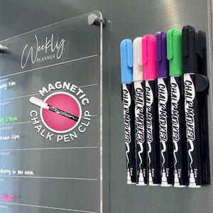 Chalk Markers in 6 Colours with Magnetic Fridge Pen Clip - White Black Pink Blue Green Purple - Extra Fine Non-Toxic Liquid Chalk Markers