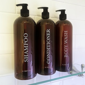 Set da bagno da 3 pezzi da 1 litro color ambra, design 2 / Shampoo, balsamo e bagnoschiuma