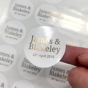 Round Gold Foil Stickers for wedding invites Personalised wedding stickers, round stickers, wedding favor, candle favours, rose gold image 3