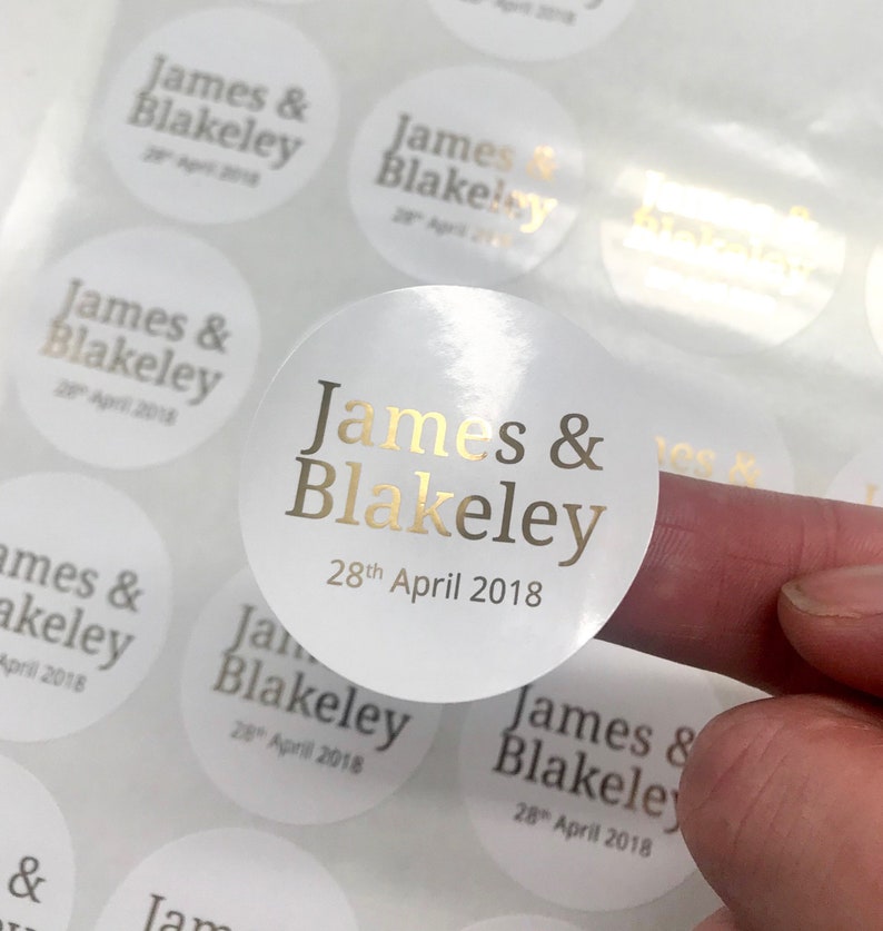 Round Gold Foil Stickers for wedding invites Personalised wedding stickers, round stickers, wedding favor, candle favours, rose gold image 3