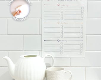 REMOVABLE Custom Daily Cleaning Routine Planner - Personalised Morning, Daytime and Evening Cleaning Chart Whiteboard with Checklists