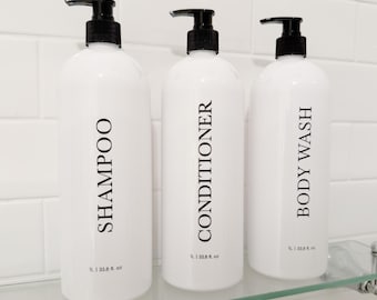 3 Piece 1 LITRE WHITE Bathroom Bottle Set DESIGN 2 | Shampoo, Conditioner & Body Wash