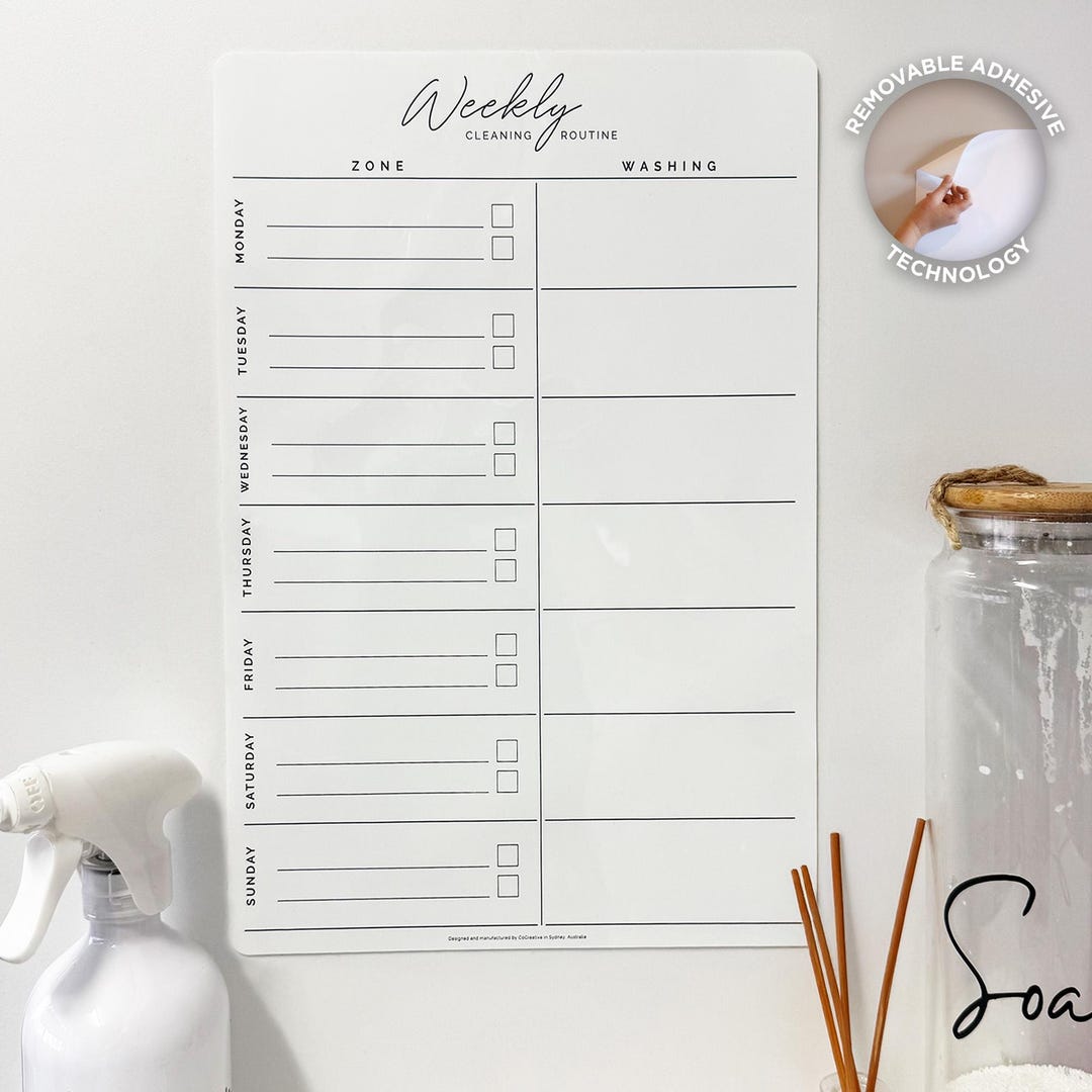 REMOVABLE Custom Weekly Cleaning Routine Planner - Whiteboard Zone ...