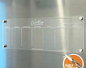 PLUS Size Personalized Landscape Acrylic Fridge Weekly Planner | WHITE UV Print