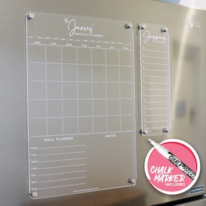 PORTRAIT Monthly Magnetic Fridge Acrylic Planner A3 - WHITE UV Print Original Design - Clear Acrylic Whiteboard Calendar - Meal Planner