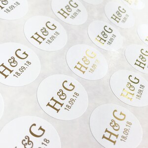 Round Gold Foil Stickers for wedding invites Personalised wedding stickers, round stickers, wedding favor, candle favours, rose gold image 2