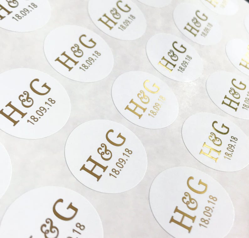 Round Gold Foil Stickers for wedding invites Personalised wedding stickers, round stickers, wedding favor, candle favours, rose gold image 2