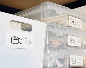 MONOCHROME Acrylic Personalised Toy Storage Labels with Illustrations | Ikea Trofast Storage