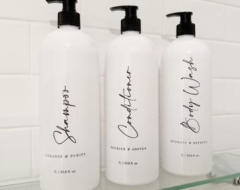 3 Piece 1 LITRE WHITE Bathroom Bottle Set DESIGN 3 | Shampoo, Conditioner & Body Wash
