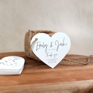 Etiquetas para lembrancinhas de casamento em formato de coração | Etiquetas para presentes personalizadas | Etiquetas de agradecimento personalizadas | Etiquetas para balanços de casamento | Etiquetas impressas personalizadas premium