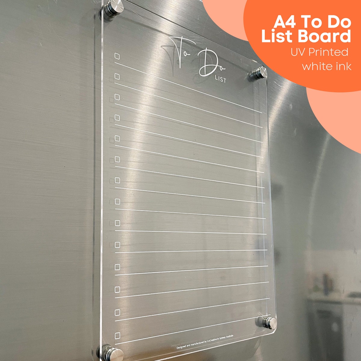 To Do List Fridge Acrylic Planner - WHITE UV Print ORIGINAL Design - Clear Acrylic Whiteboard Checklist Board - Shopping List - Checklist