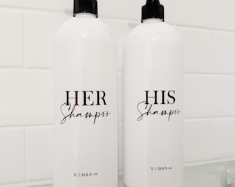 2 Piece 1 LITRE WHITE Bathroom Bottle Set DESIGN 4 | His and Her Shampoo & Conditioner