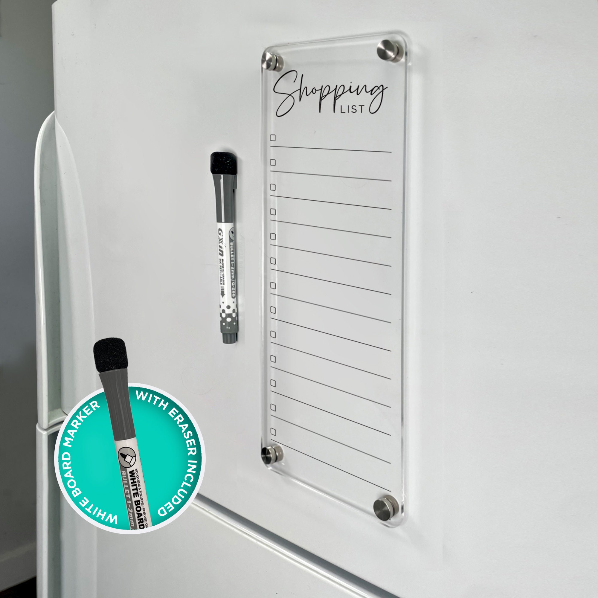 Fridge Acrylic Planner - BLACK UV Print Original Design - Clear Acrylic Whiteboard Calendar - LIST - Shopping List