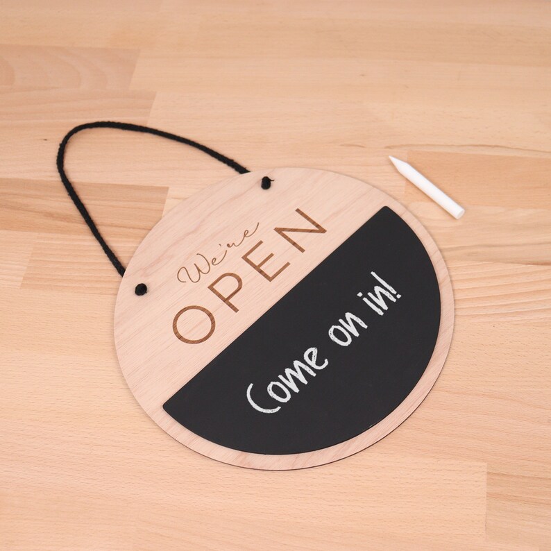 Double Sided Open Closed Wooden Business Sign With Chalkboard Section ...